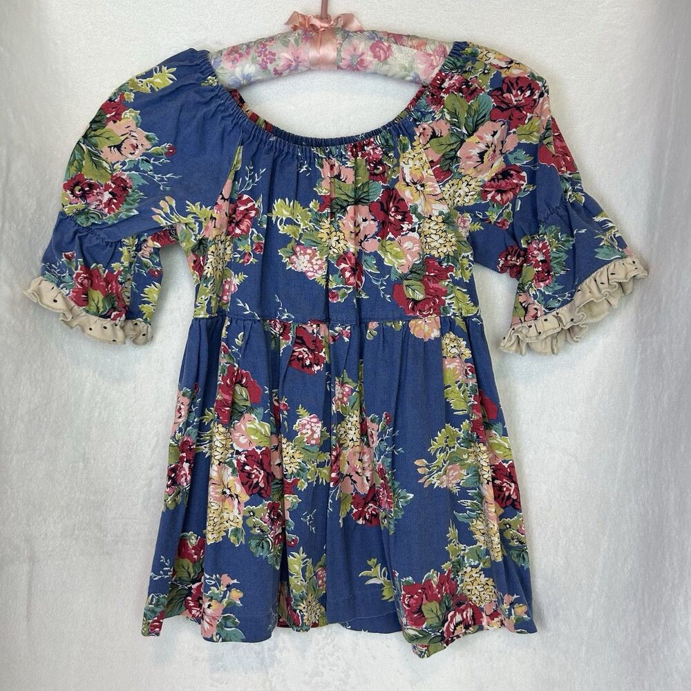 Vintage Matilda Jane Blue Gypsy Museum Fiona Peasant Top Size 8 Linen Cotton